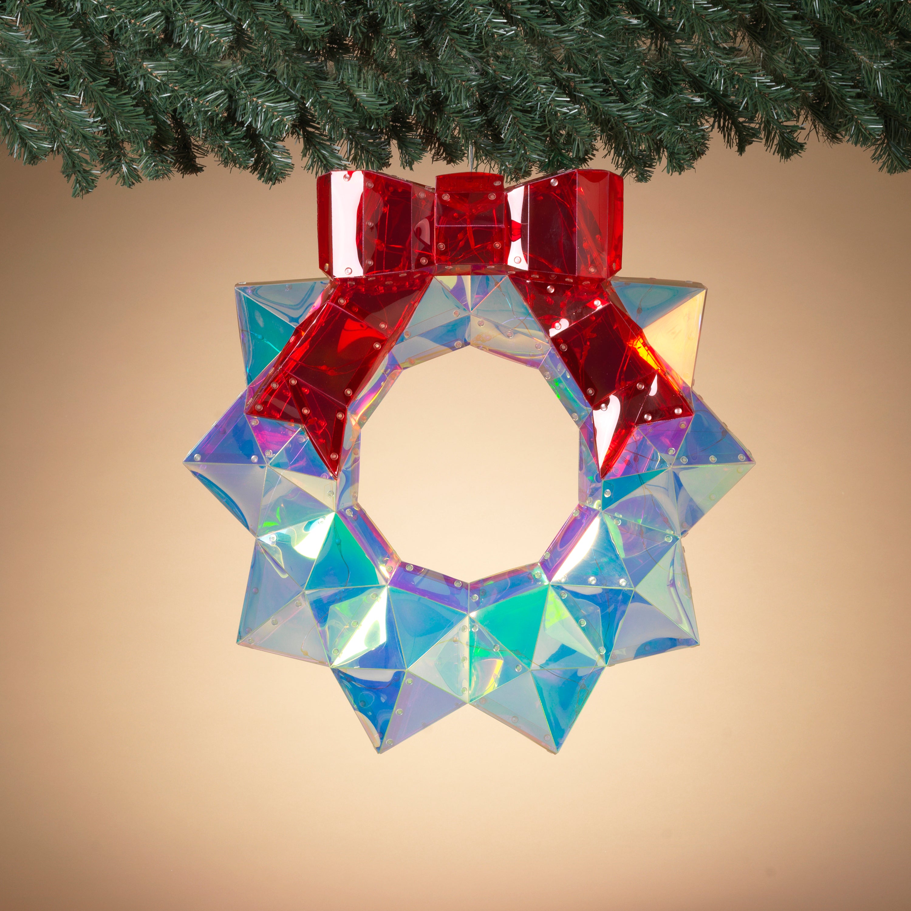 Estate style 21.8 in D USB Electric RGB Lighted Holographic Hanging Wreath